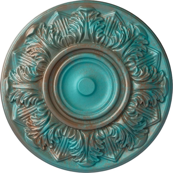 Ekena Millwork Whitman Ceiling Medallion (For Canopies up to 3 3/4"), 13"OD x 1 3/8"P, Copper Green Patina CM13WHCGS - main